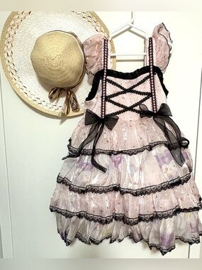 KUROMI Pink Ruffle Party Dress with Black Lace Trim NWT 7T